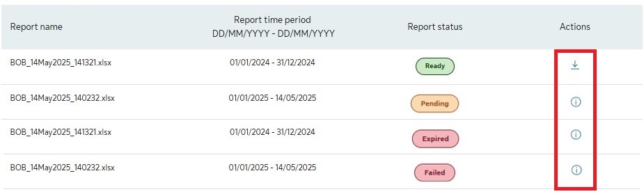 Report status screenshot